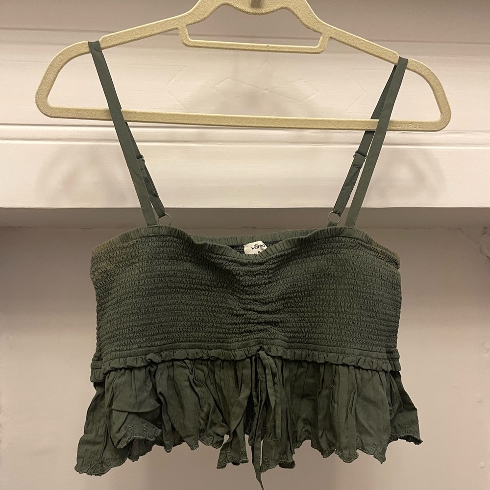 Aritzia Wilfred Ruched Crop Top, Green, Medium